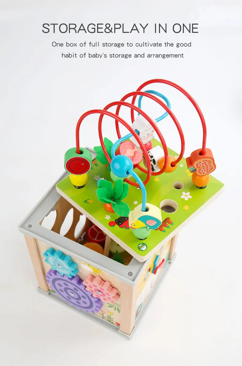 Montessori Wooden Children's Toys Multifunction Beaded Treasure Box Preschool Baby Building Blocks Early Education Kids Toys