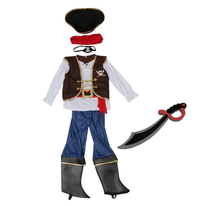 Kids Pirates Costume with knife Children's Day Boys Pirate Halloween Cosplay Set Birthday Party Outfit Pirate Christmas Theme