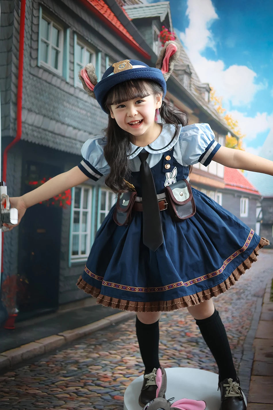 Movie Zootropolis Judy Cosplay Costume Kids Dress Tie Headdress Belt Socks Full Set Girls Police Role Play Uniform Halloween