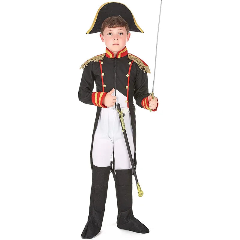 Black French Soldier Child Coat Suit Halloween Fancy Dress Up Napoleon Costume For Boys