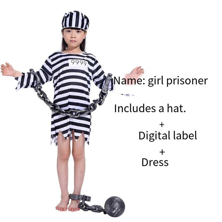 2024 Children Prisoner Uniform Violent Aesthetic for Halloween Cosplay Ghost Festival Children's Costume Parties