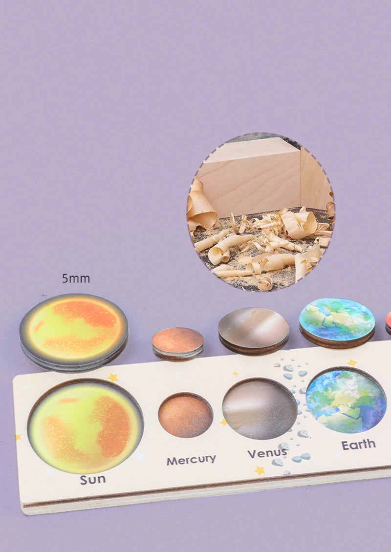 Children Wooden Space Planet Puzzles Montessori Toys Planet Matching Game Jigsaw Tray Universe Solar System Science Learning Toy