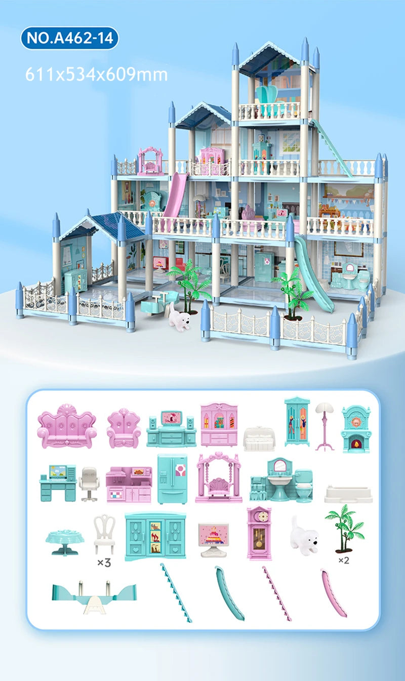 3D Assembly Doll House DIY Mini Model Girl Birthday Gift Toy House Children's Crossing House Villa Princess Castle Led Light