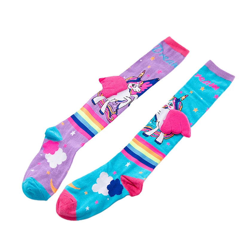 2024 New Little Girl Knee High Socks Cute Cartoon Pony Print Long Stockings Soft Child Fun Socks