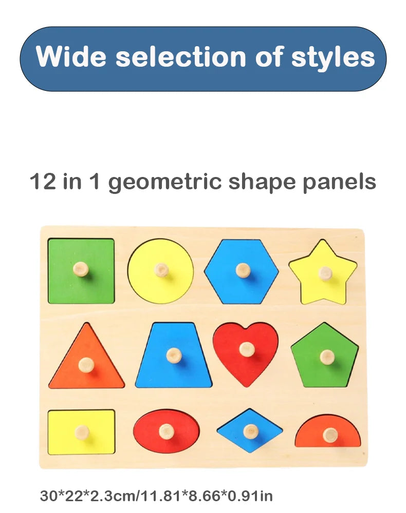 Montessori baby puzzle toys, wooden shape and color matching hand scratching board, geometric early education cognitive toys