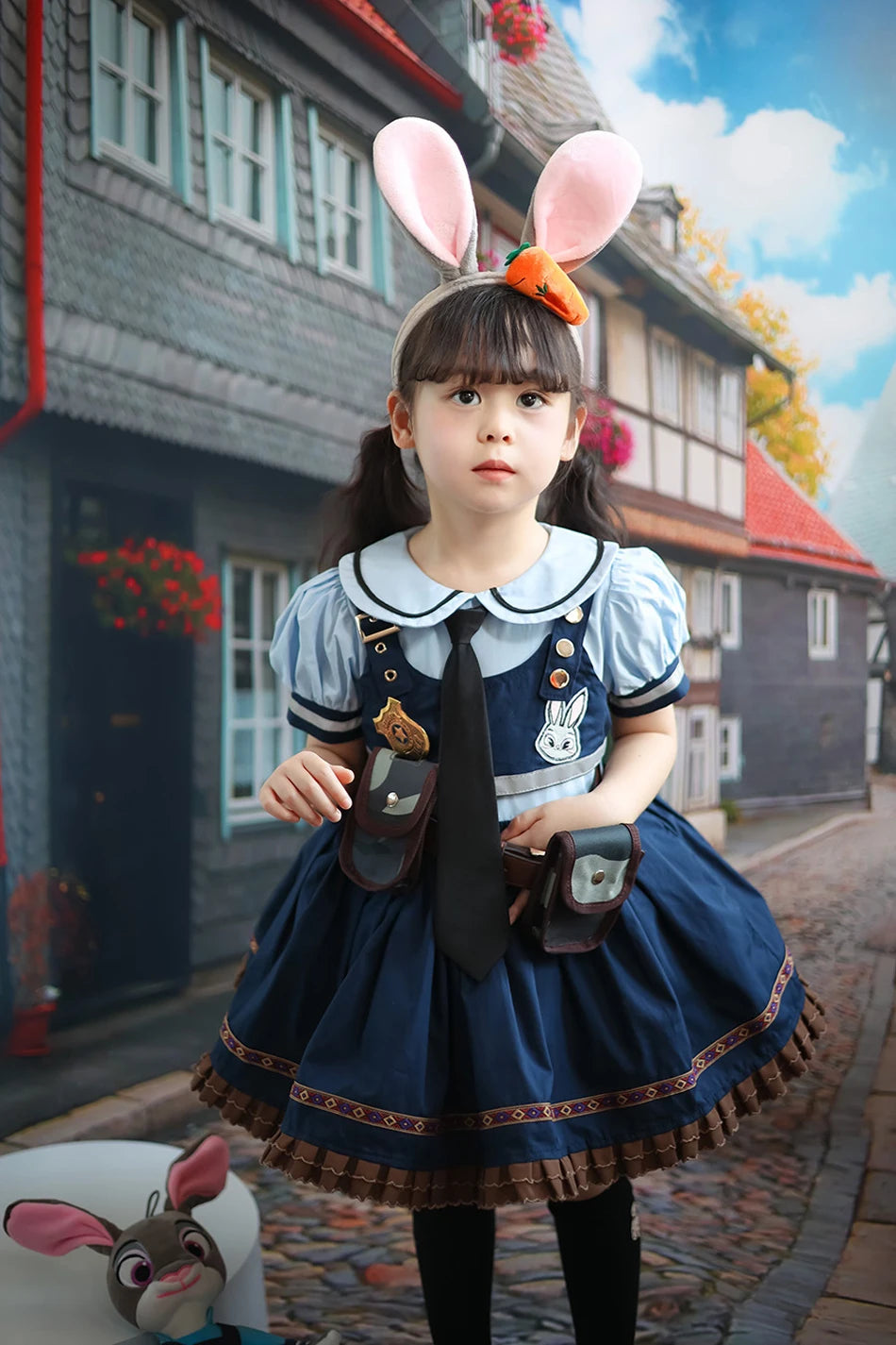 Movie Zootropolis Judy Cosplay Costume Kids Dress Tie Headdress Belt Socks Full Set Girls Police Role Play Uniform Halloween