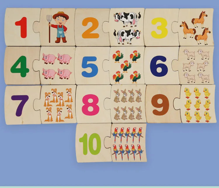 Wooden Number Matching Puzze Toys Montessori Early Education Digital Pattern Thicken Blocks Game for Baby Festival Gift Toy