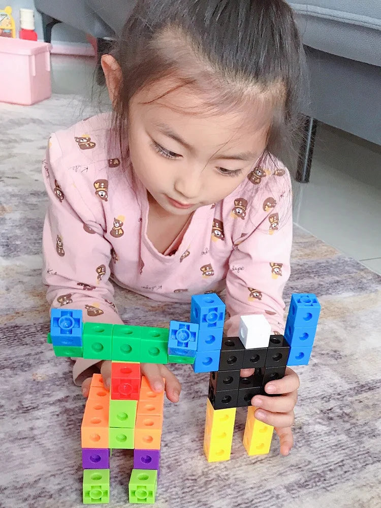 Linking Cubes Math Blocks Toy with Activity Cards 100pcs Numbers Counting Set Snap Toy Counters Kids Educational Learning Gifts