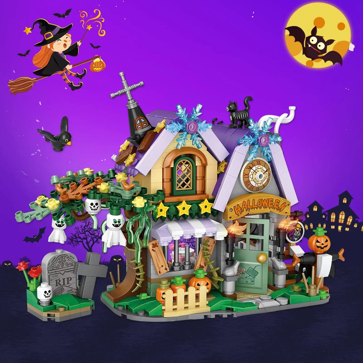 Halloween Creative Building Blocks Set Halloween Hut Haunted House Pumpkin House Decoration Bricks Kit Toys Birthday Party Gifts