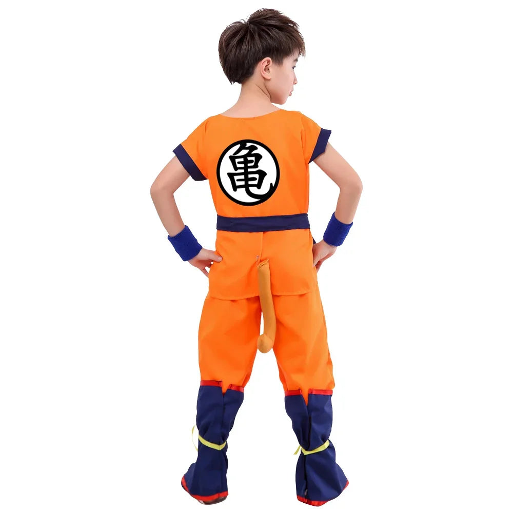 Halloween Adult Kids Suits Son Goku Gui Carnival Anime Cosplay Holiday Costumes Tail  Wrister Wig Blue Gold Children Dress Up