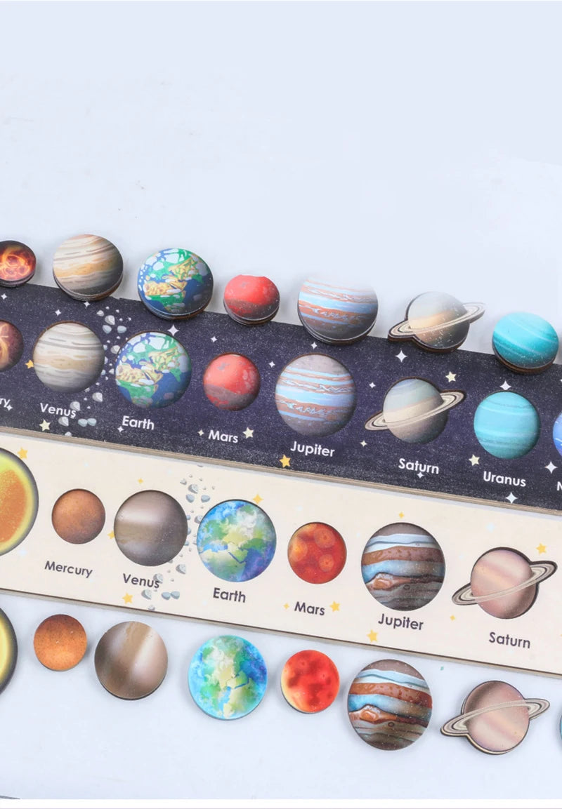 Children Wooden Space Planet Puzzles Montessori Toys Planet Matching Game Jigsaw Tray Universe Solar System Science Learning Toy