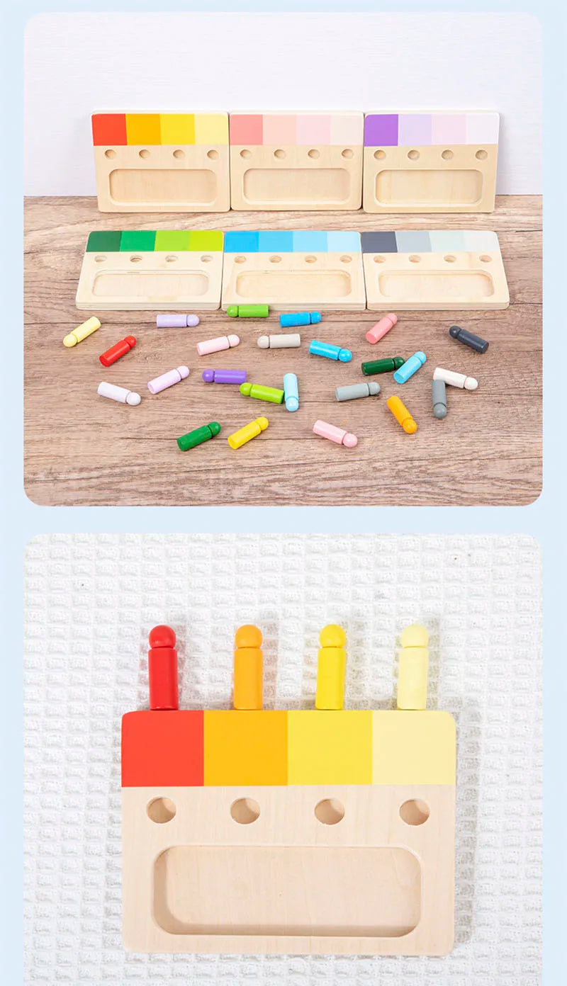 Wooden Montessori Toy Color Sense System Training Wood Insert Board 24 Color Children's Color Cognitive Matching Educational Toy