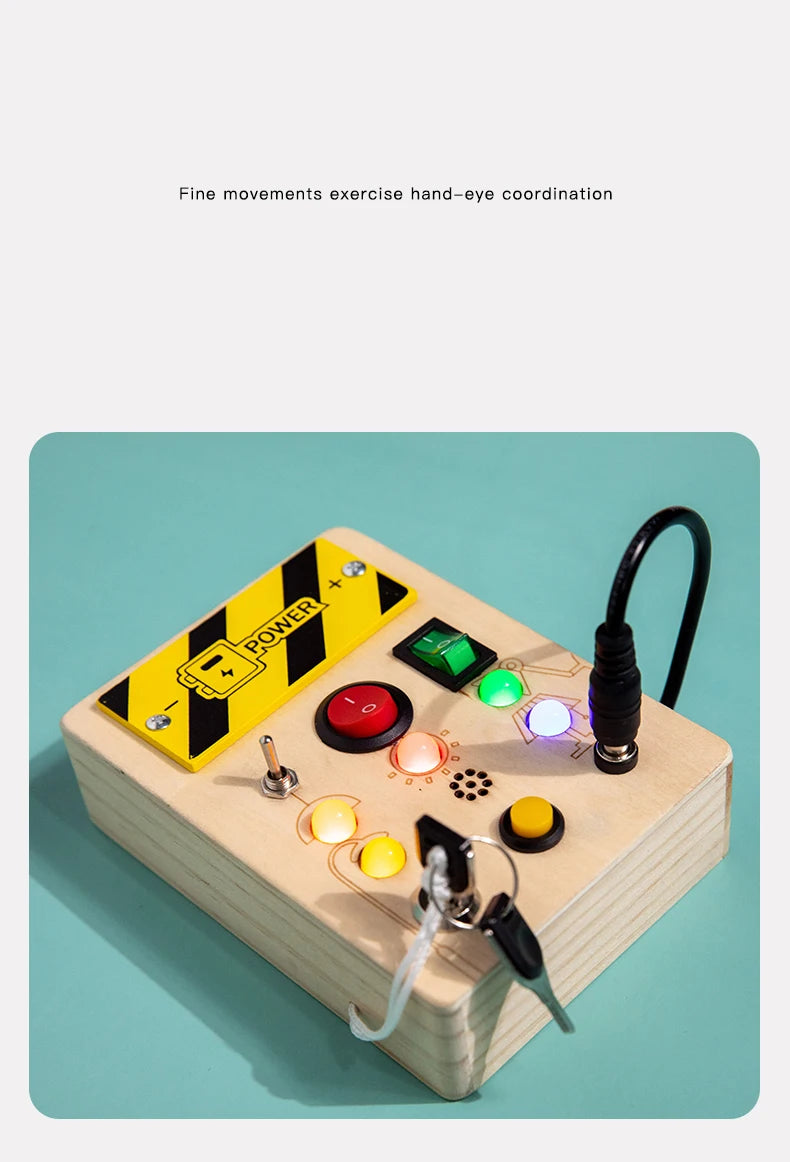 Baby Montessori Wooden Busy Board with LED Light Sensory Educational Activities Travel Toys for Toddlers 1-3Y Toggle Switch Toy