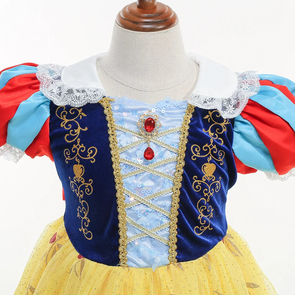 Girls Snow White Princess Dress Halloween Party Cosplay Outfits Kids Deluxe Sequin Costume With Cloak Birthday Surprise Gift