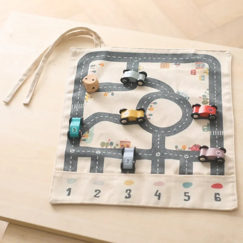 35*31CM Montessori Toys Baby Car Traffic Road Map Canvas Desktop Mat Game Wooden Car Parent-child Interaction Kid Education Gift