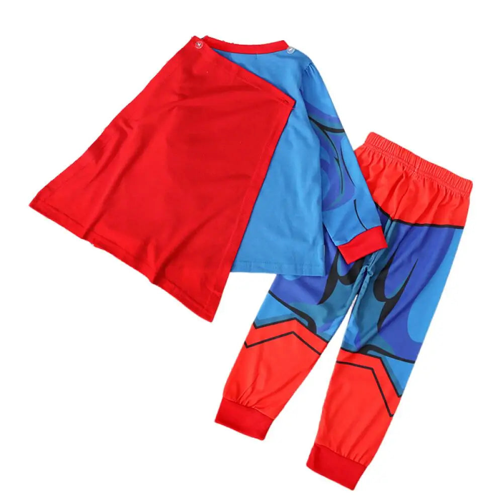 Children Super Hero Captain America Batman Cosplay Pajamas Cartoon Spider-Man Long Sleeve Top+Pant+Cape Suit 2-8T Baby Sleepwear