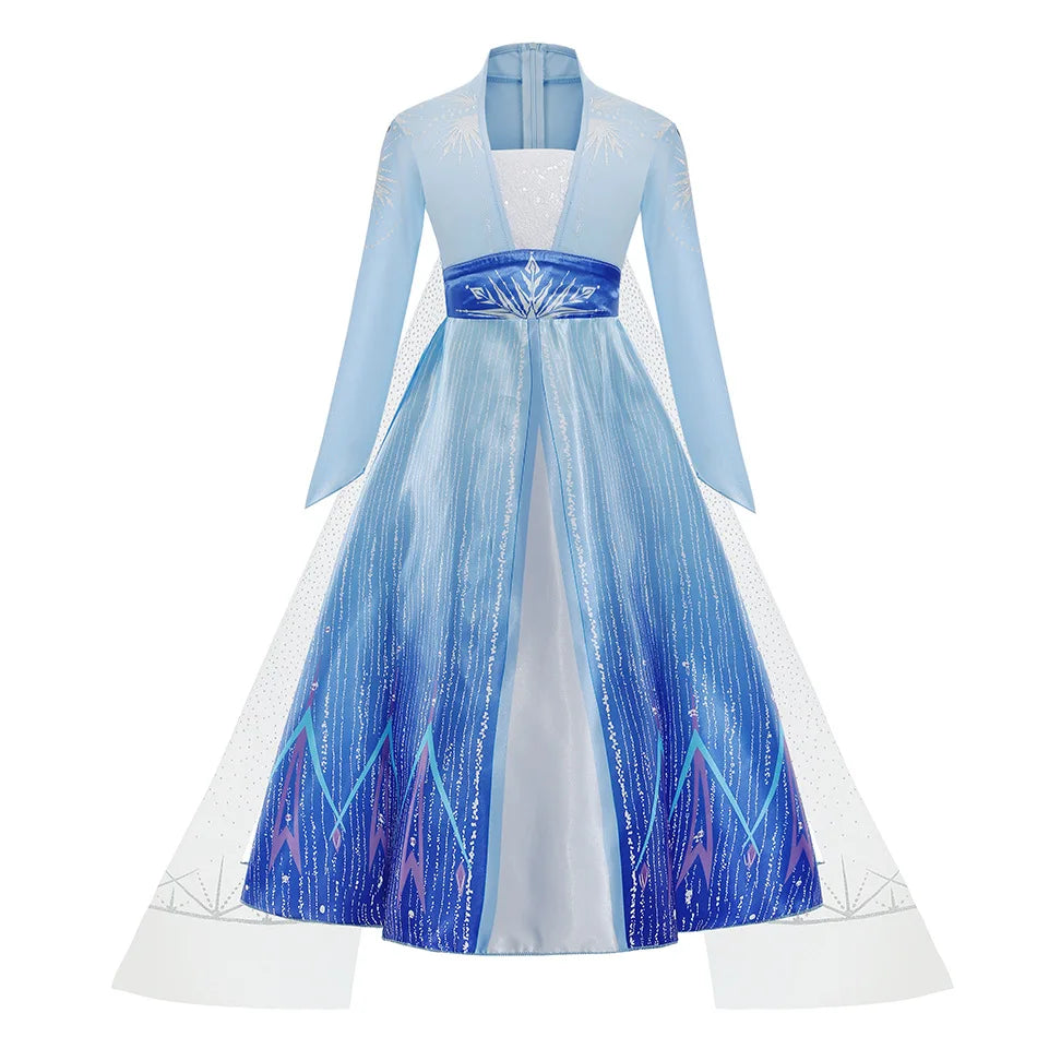 Elsa Costume for Girl Birthday Party Blue Long Sleeve Carnival Clothing Kids Princess Dress for Girls