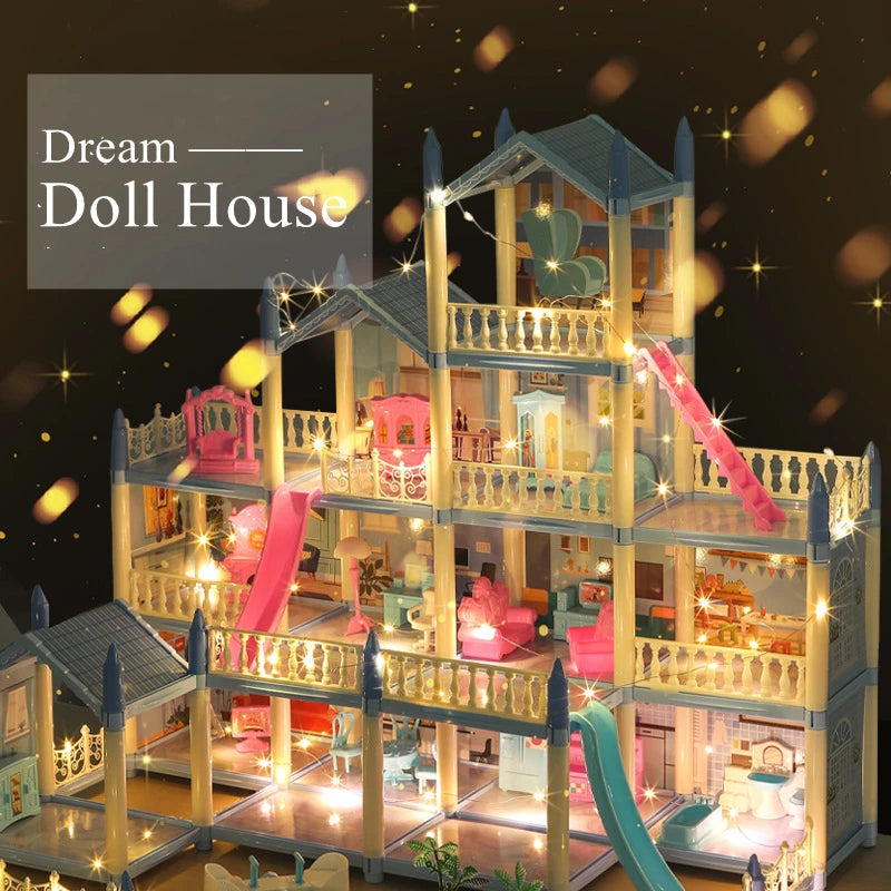 3D Assembly Doll House DIY Mini Model Girl Birthday Gift Toy House Children's Crossing House Villa Princess Castle Led Light