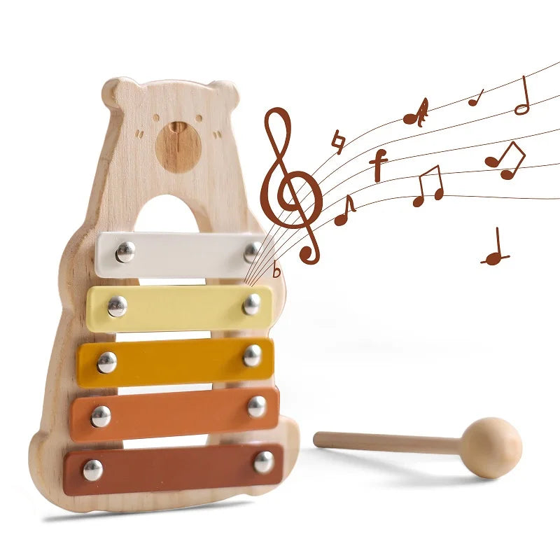 Wooden Montessori Toys Rattle Bell Drum Column Musical Instruments Baby Sensory Toy Toddler Early Education Game Birthday Gift