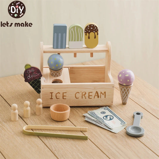 Kid Wooden Ice Cream Shop Pretend Play Set Educational Montessori Toy  Children Simulation Sales Ice Cream Toy Kid Birthday Gift