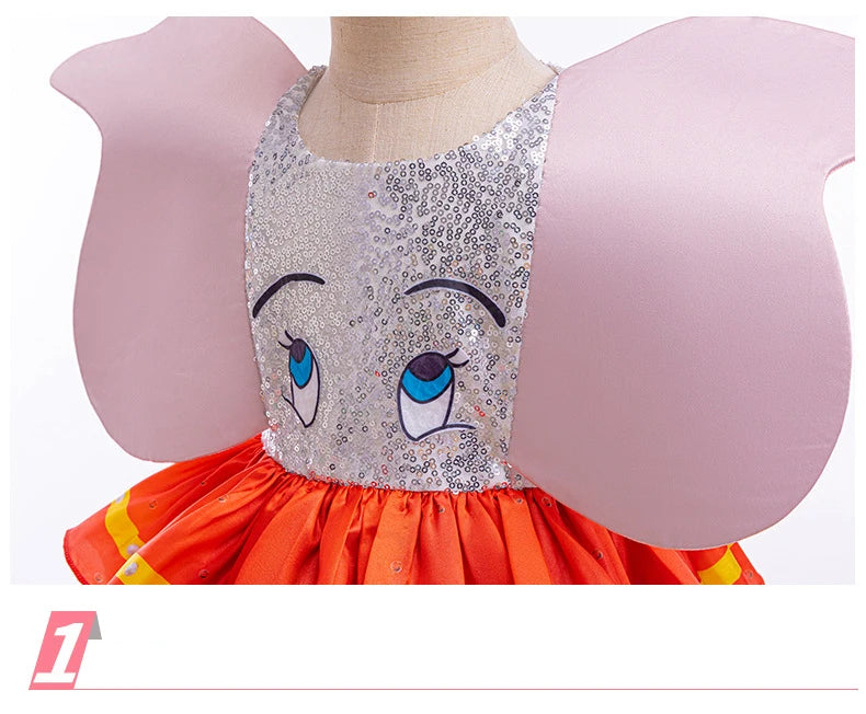 Baby Girl Dumbo Cosplay Dress Big Ear Fly Elephant Disguise Frocks Kids Kindergarten Stage Performance Outfits Carnival Sets