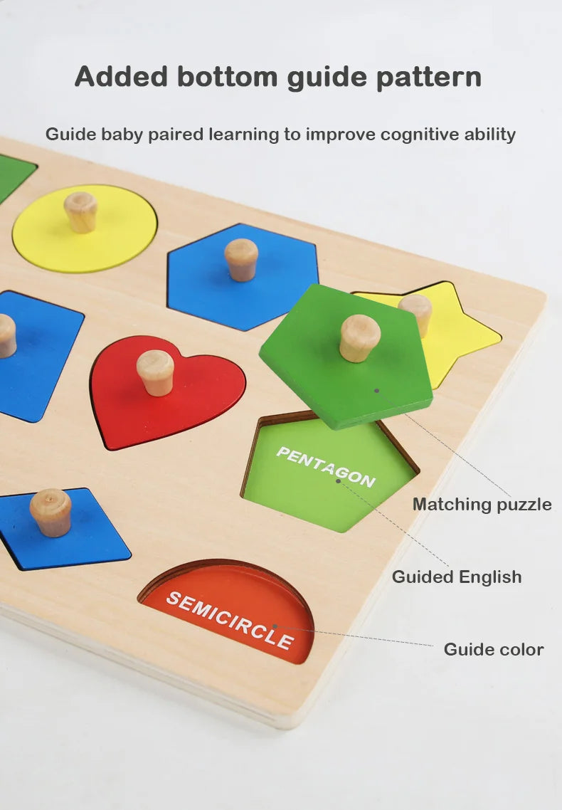 Montessori baby puzzle toys, wooden shape and color matching hand scratching board, geometric early education cognitive toys