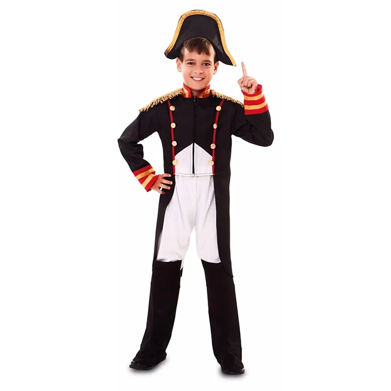 Black French Soldier Child Coat Suit Halloween Fancy Dress Up Napoleon Costume For Boys