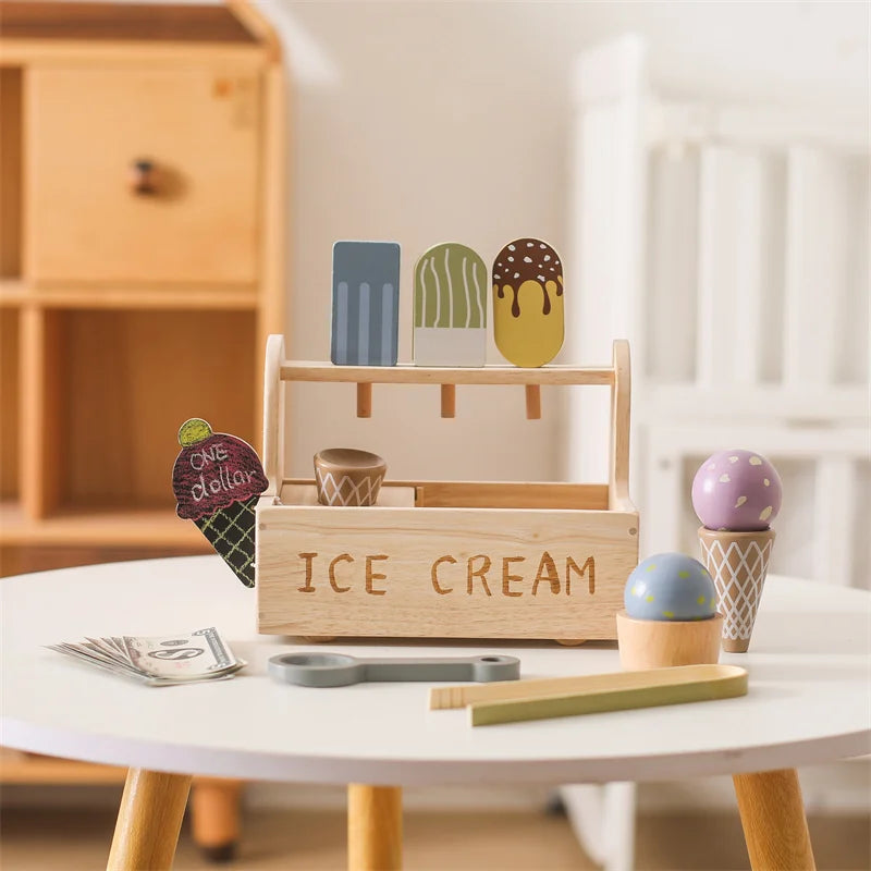 Kid Wooden Ice Cream Shop Pretend Play Set Educational Montessori Toy  Children Simulation Sales Ice Cream Toy Kid Birthday Gift