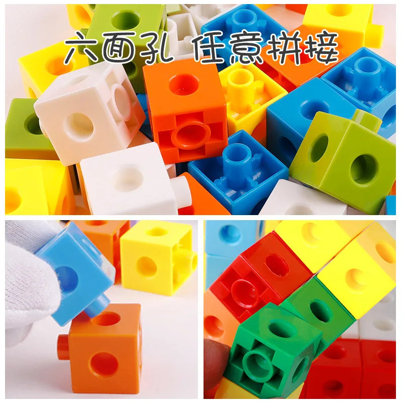 Linking Cubes Math Blocks Toy with Activity Cards 100pcs Numbers Counting Set Snap Toy Counters Kids Educational Learning Gifts