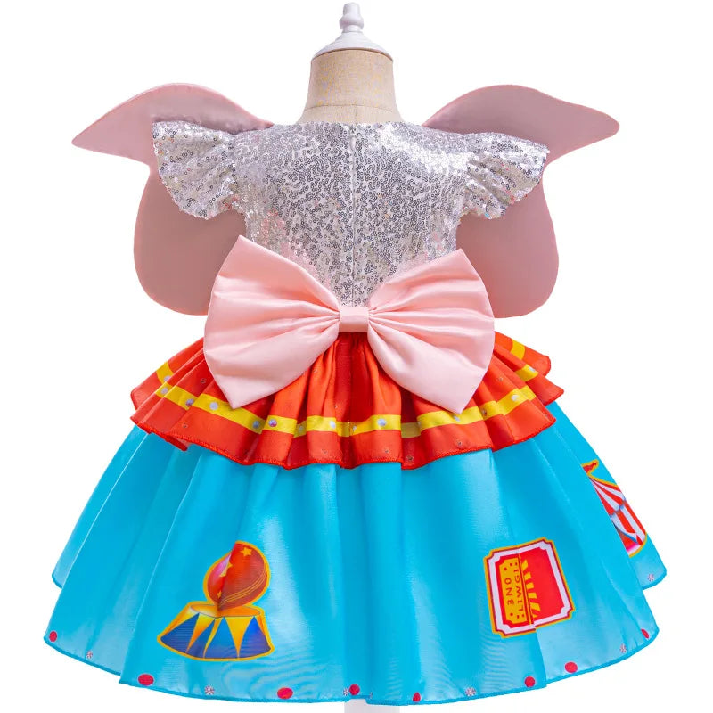 Baby Girl Dumbo Cosplay Dress Big Ear Fly Elephant Disguise Frocks Kids Kindergarten Stage Performance Outfits Carnival Sets