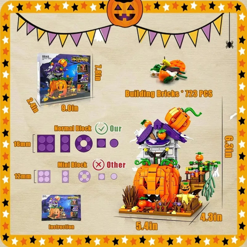 Halloween Creative Building Blocks Set Halloween Hut Haunted House Pumpkin House Decoration Bricks Kit Toys Birthday Party Gifts