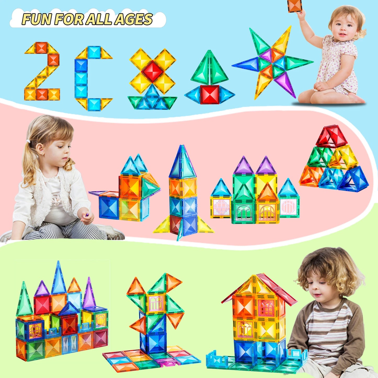 Montessori Educational Toys Magnetic Building Blocks Children DIY Construction Sets Star Diamond Magnetic Tiles for Kids Gift