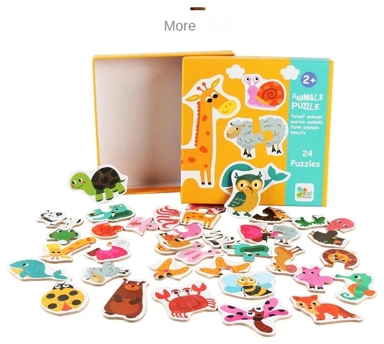 Kids Wooden Jigsaw Matching Puzzle Game Baby Early Learning Cognition Animal Fruit Traffic Educational Toys for Children Gifts