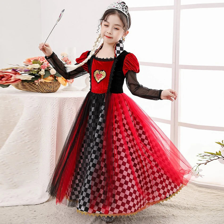 Kids The Red Queen Cosplay Dress Halloween Party Mother And Girl Family Matching Outfits Long Sleeve Sequin Princess Costume