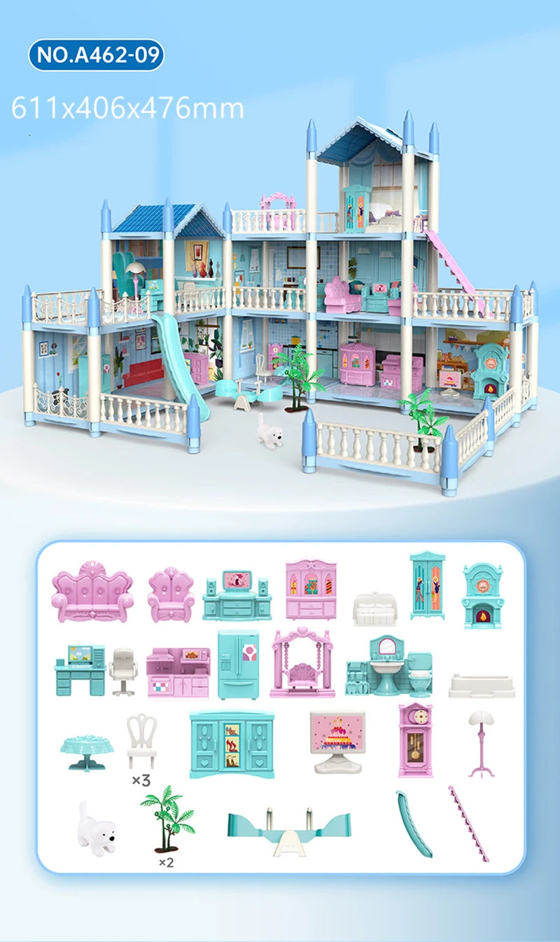 3D Assembly Doll House DIY Mini Model Girl Birthday Gift Toy House Children's Crossing House Villa Princess Castle Led Light