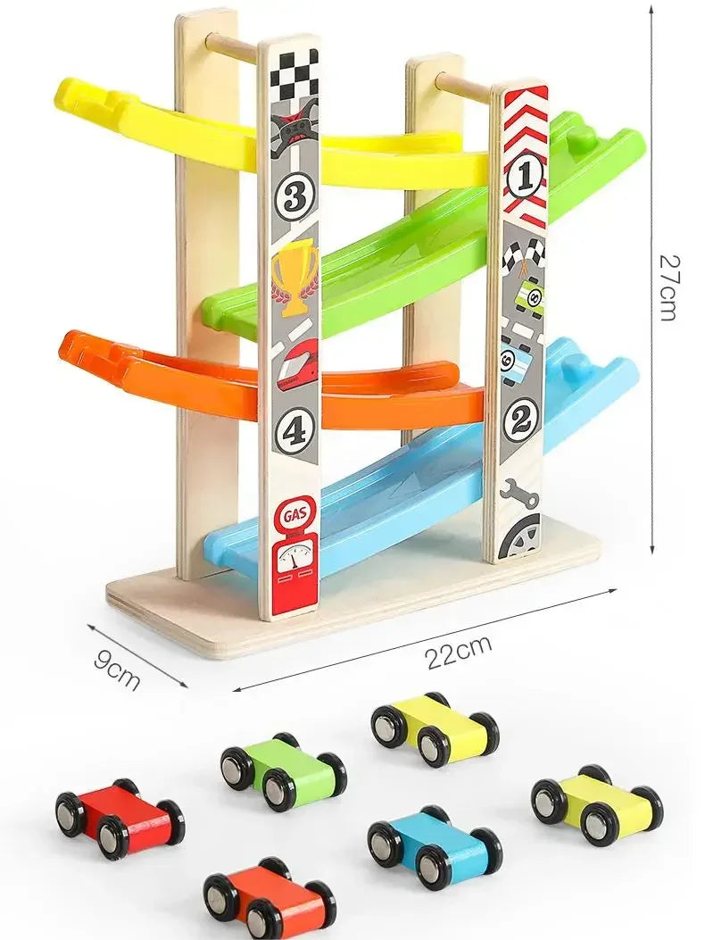 4/7 Track Wooden Ramp Racing Toddler Toy Car Set Montessori Educational Toy Game Mini Inertia Slide Roller Coaster Racing