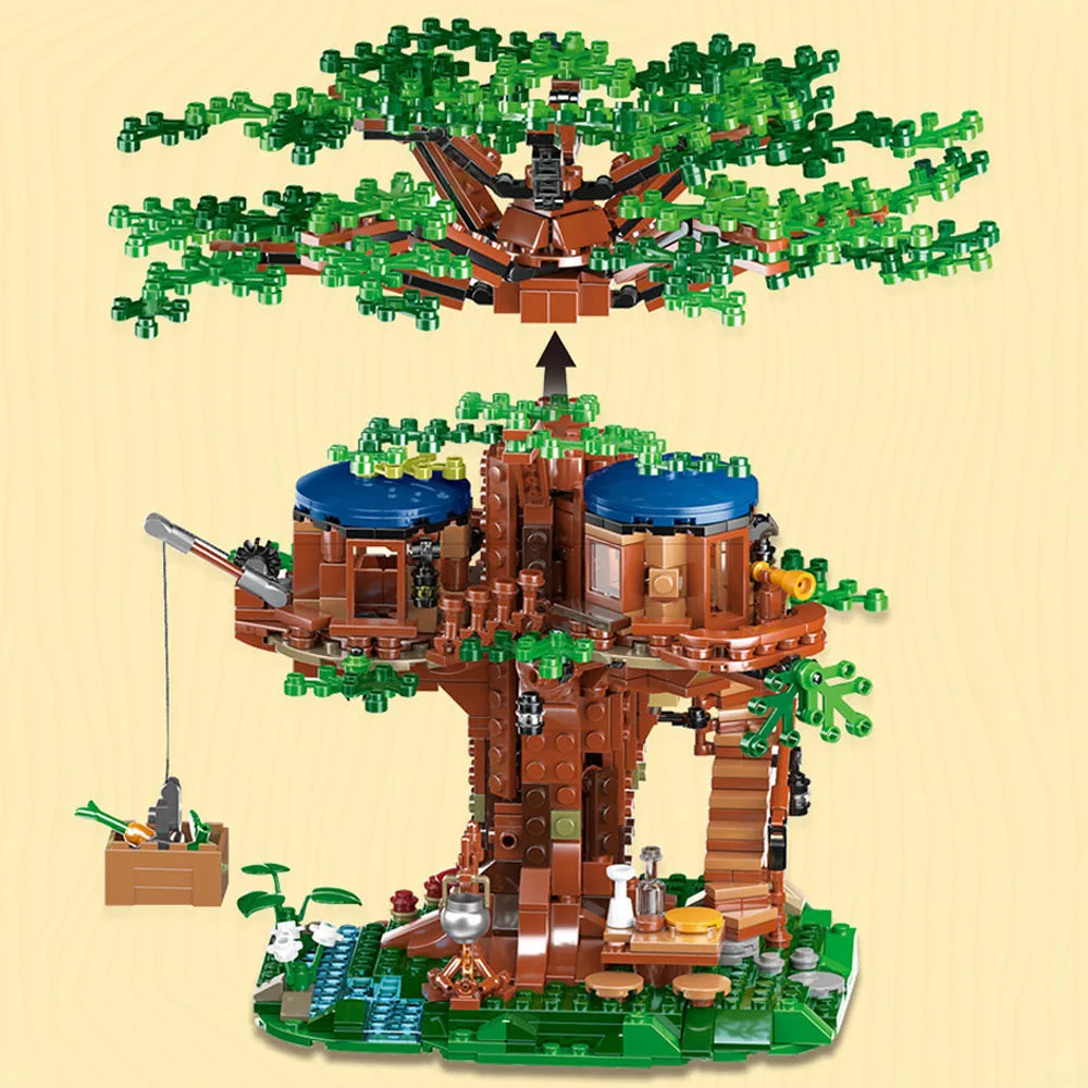 MOC 1013Pcs All Seasons Treehouse City Building Blocks Tree House creator Room Home Bricks Set Kids Children Toys Gift