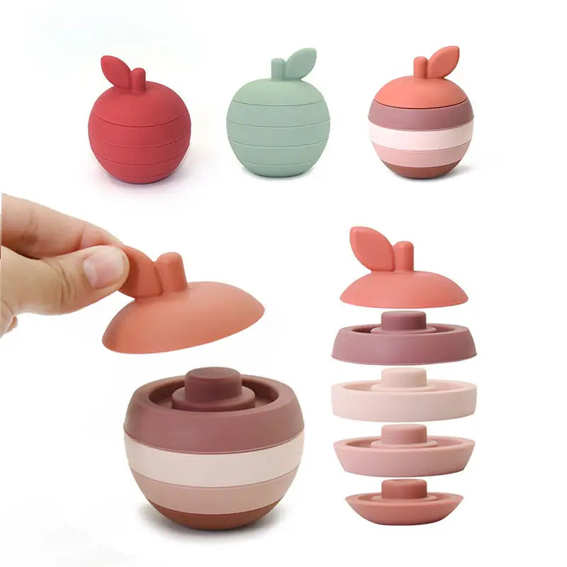 Stacking Fruit Shape Silicone Educational Toy BPA Free Cute Silicone Apple Pear Shape Design Good for Kids Brain Development Toy