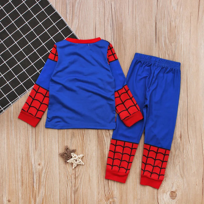 Children Super Hero Captain America Batman Cosplay Pajamas Cartoon Spider-Man Long Sleeve Top+Pant+Cape Suit 2-8T Baby Sleepwear