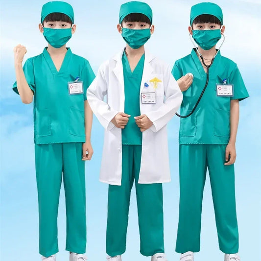 Children's White Coat Nurse's Suit Little Doctor's Surgical Suit Toddler's Boys' and Girls' Retrograde Dance Costume