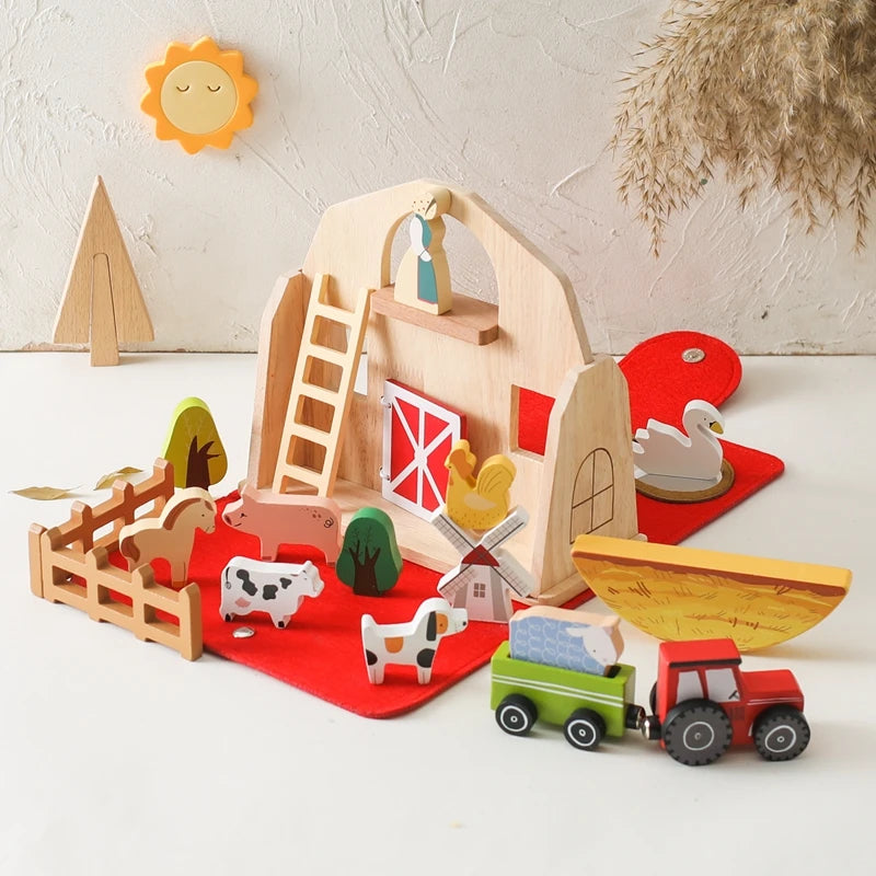 Baby Wooden Removable House Toys Barn Model Montessori Busy Box Toys Wooden Cars Animal Blocks Removable Newborn Puzzle Games