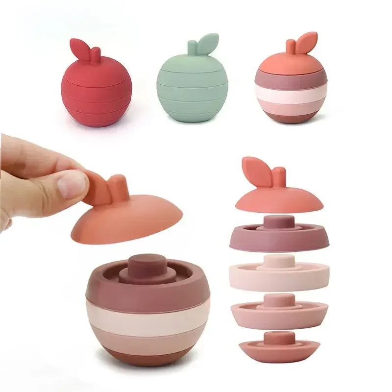 Stacking Fruit Shape Silicone Educational Toy BPA Free Cute Silicone Apple Pear Shape Design Good for Kids Brain Development Toy