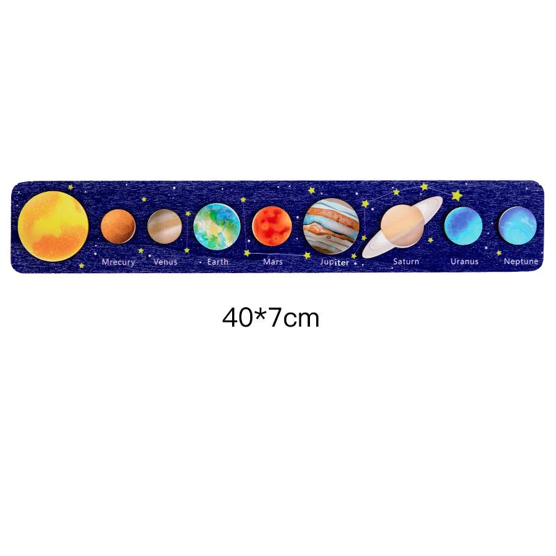 Children Wooden Space Planet Puzzles Montessori Toys Planet Matching Game Jigsaw Tray Universe Solar System Science Learning Toy