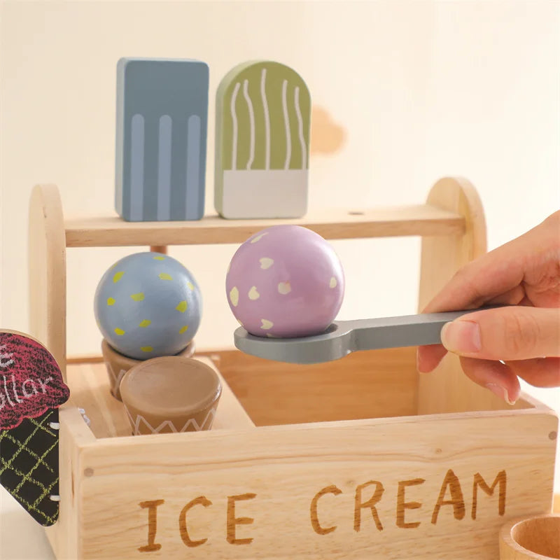 Kid Wooden Ice Cream Shop Pretend Play Set Educational Montessori Toy  Children Simulation Sales Ice Cream Toy Kid Birthday Gift