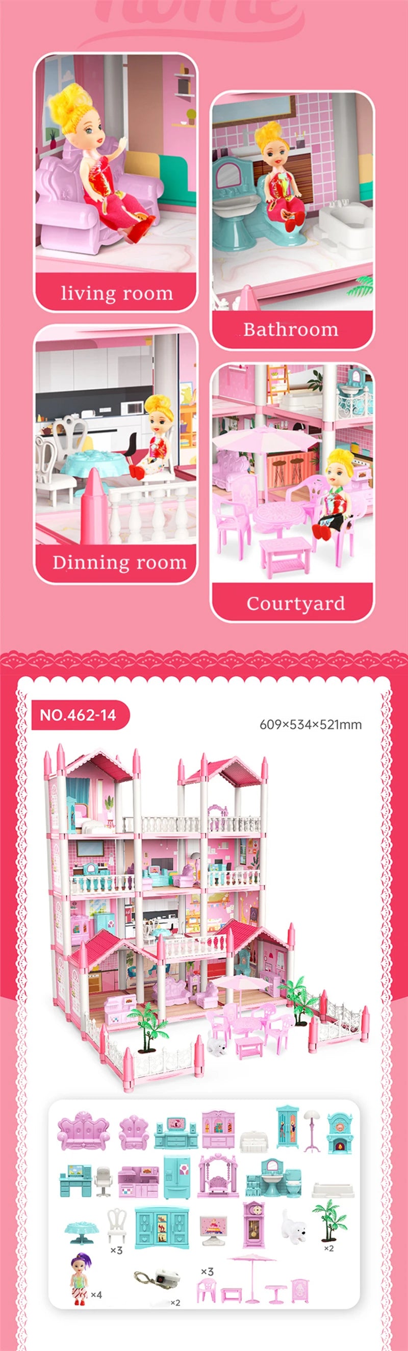 Princess Castle3d Dollhousekids Educational Villa Assembling Toy Set Playing Girl Doll House Toy Gifts DIY