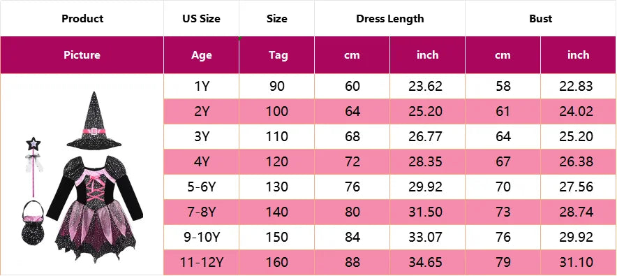 Kids 2024 Halloween Witch Costume for Girls Carnival Party Evil Lovely Witch Vestidos Set Dress+Hat+Magic Wand+Bag Clothes Set