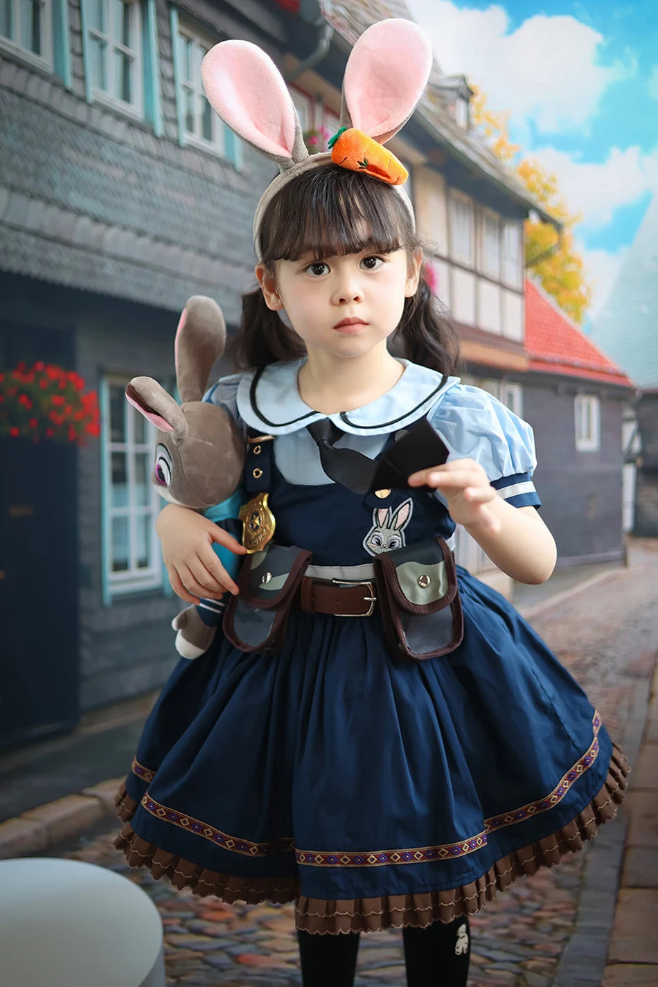 Movie Zootropolis Judy Cosplay Costume Kids Dress Tie Headdress Belt Socks Full Set Girls Police Role Play Uniform Halloween