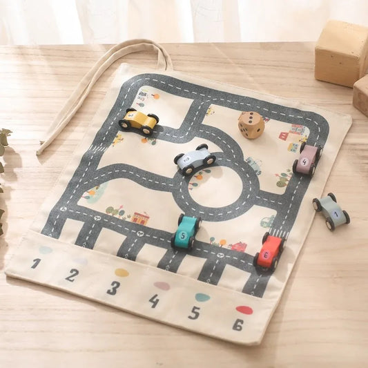 35*31CM Montessori Toys Baby Car Traffic Road Map Canvas Desktop Mat Game Wooden Car Parent-child Interaction Kid Education Gift