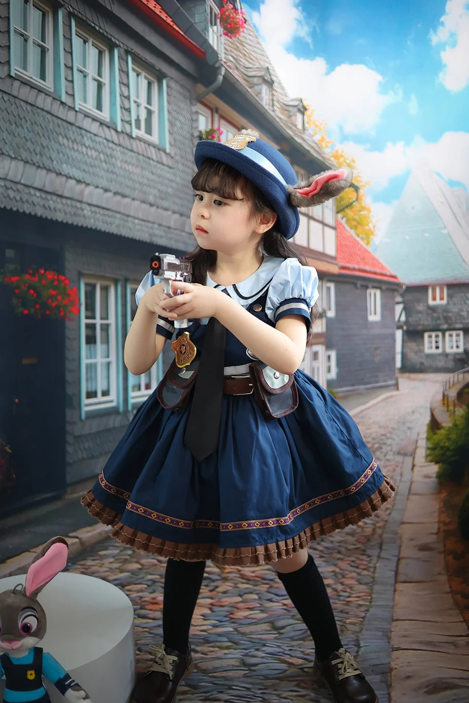 Movie Zootropolis Judy Cosplay Costume Kids Dress Tie Headdress Belt Socks Full Set Girls Police Role Play Uniform Halloween