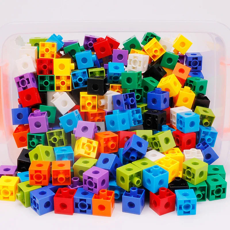 Linking Cubes Math Blocks Toy with Activity Cards 100pcs Numbers Counting Set Snap Toy Counters Kids Educational Learning Gifts